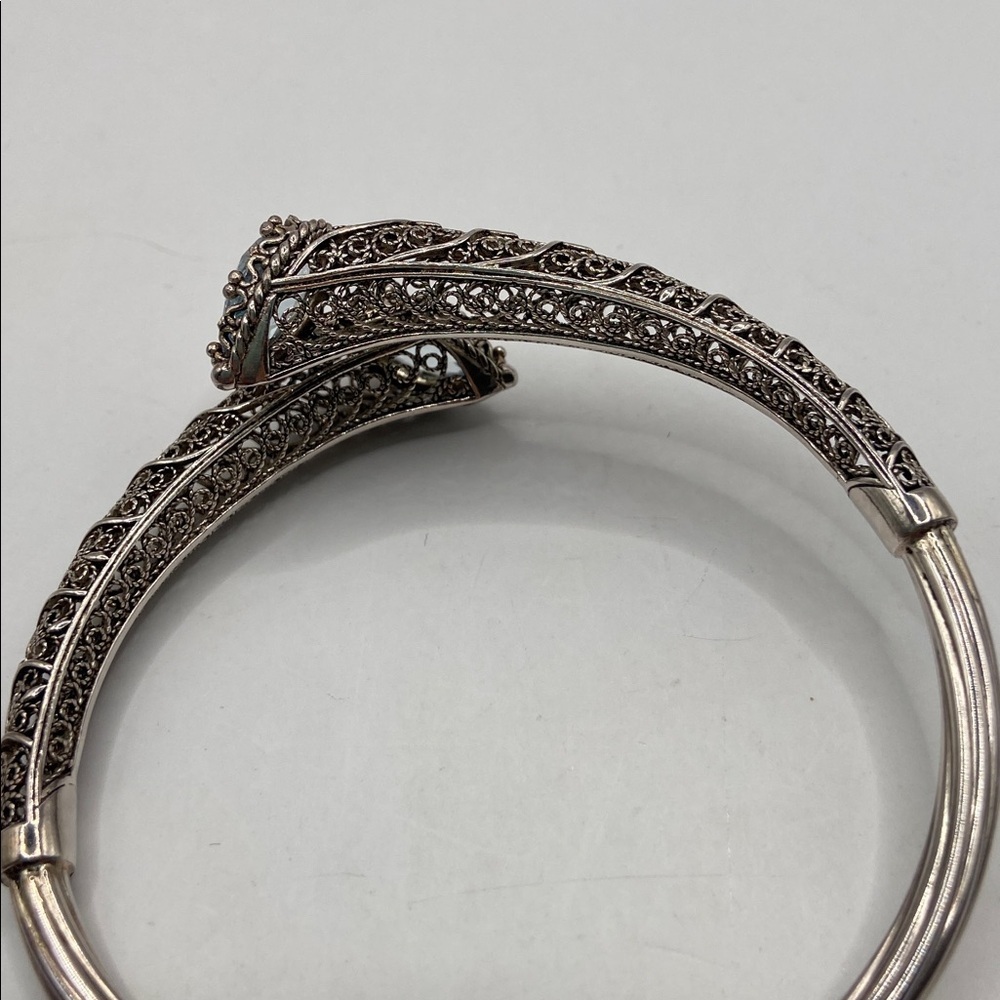 Ottoman Couture Sterling Silver 925 Filigree Bypass Cuff Bracelet Blue Topaz M - Picture 6 of 10